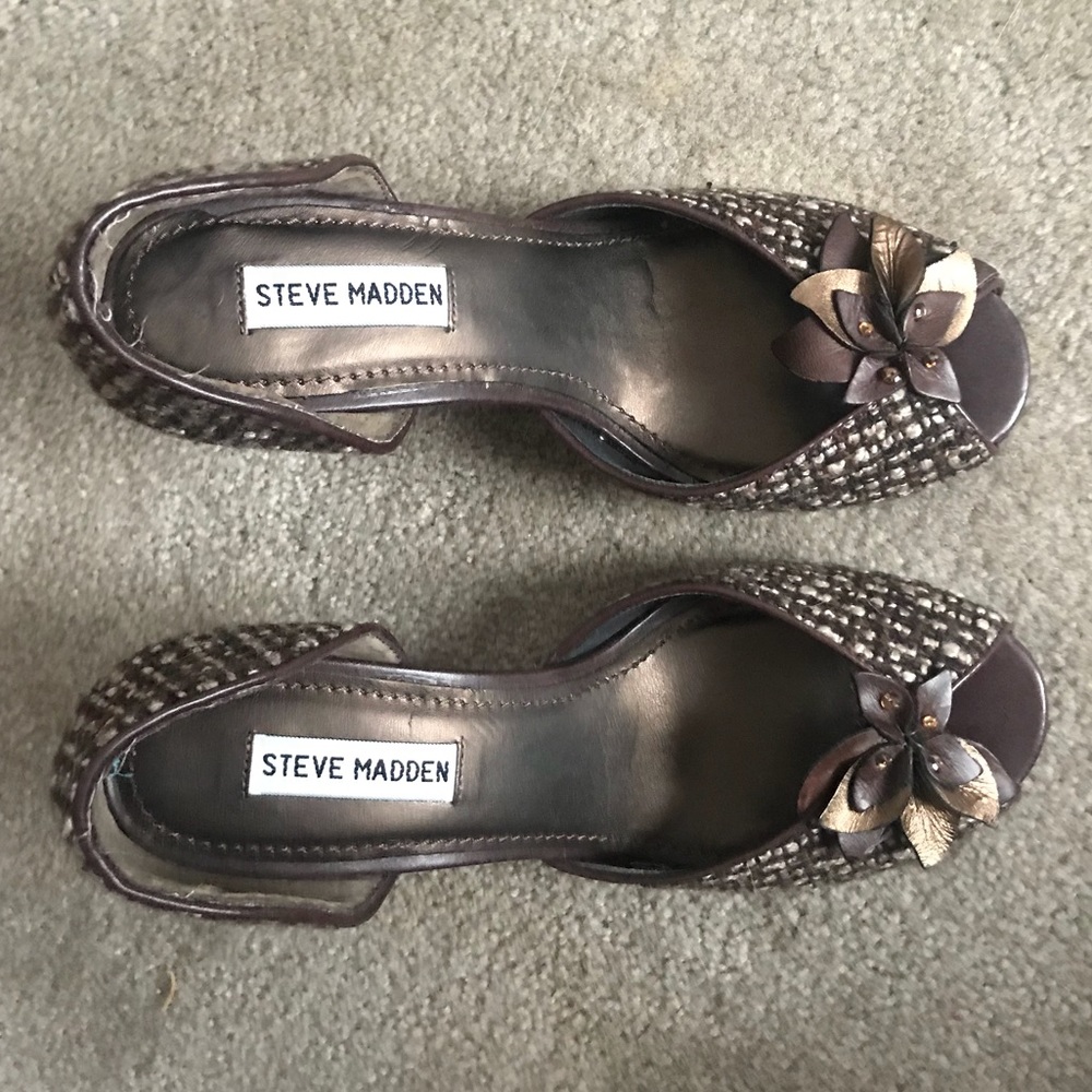 COPY - Tweed open toe Steve Madden pumps w/ flora…